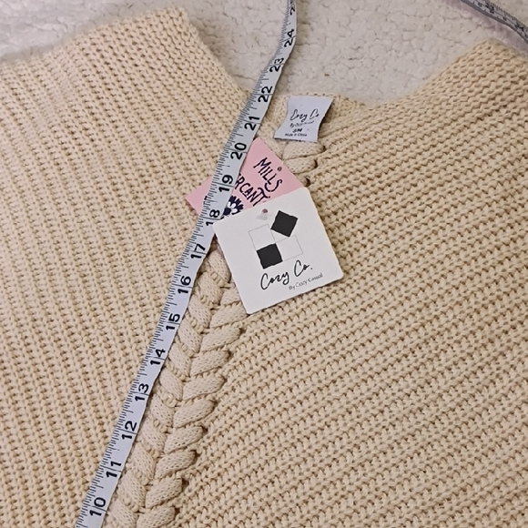 Cozy Casual Cream V-Neck Sweater with Lace-Up Front - Picture 7 of 7